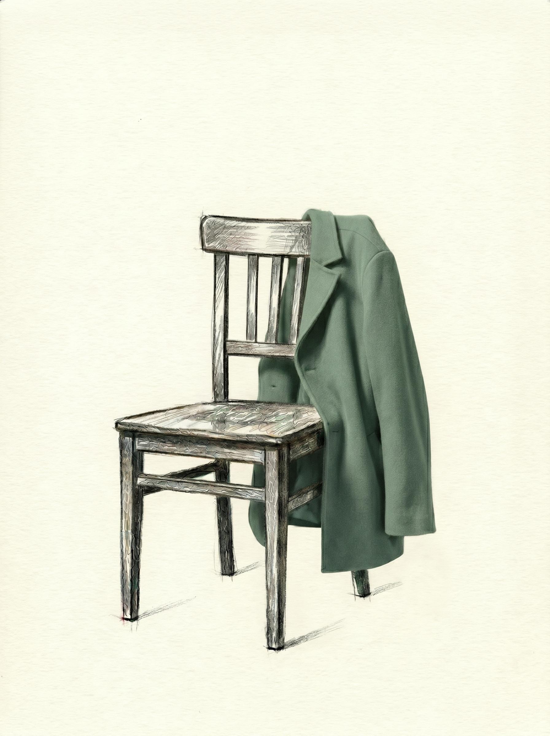 Jacke über einem Holzstuhl — Illustration zur Vision von MindMe